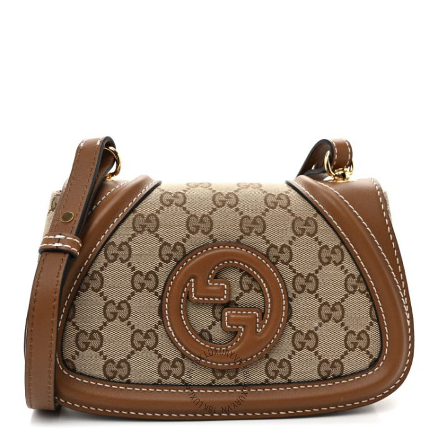Túi Đeo Chéo Gucci GG Supreme Monogram Calfskin Blondie Small Shoulder Bag Beige Brown GDCB577