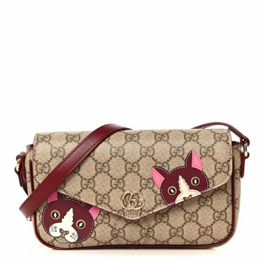 Túi đeo chéo Gucci GG Supreme Monogram Cat Print Mini Shoulder Bag Beige Ebony Rosso Ancora NFPG178