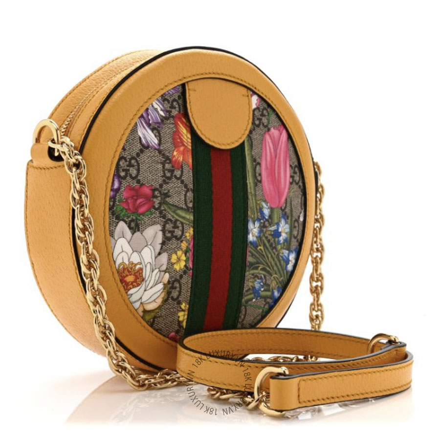 Túi Đeo Chéo Gucci GG Supreme Monogram Flora Web Mini Ophidia Round Shoulder Bag Beige Multicolor Crop GDCB464