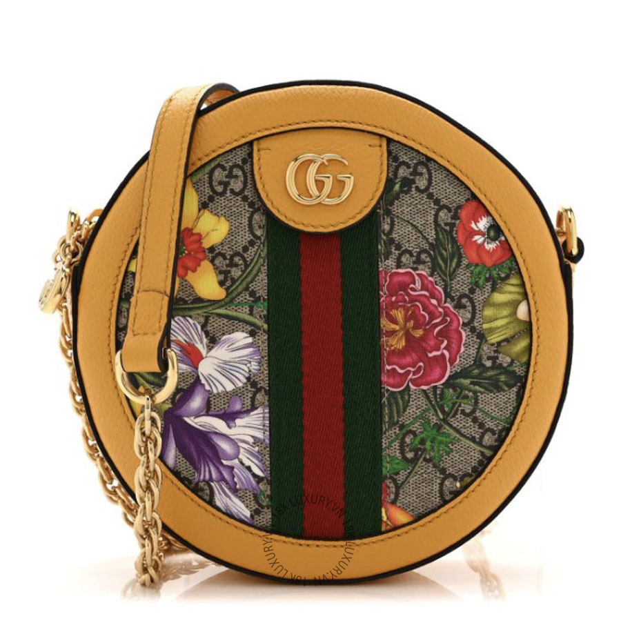 Túi Đeo Chéo Gucci GG Supreme Monogram Flora Web Mini Ophidia Round Shoulder Bag Beige Multicolor Crop GDCB464