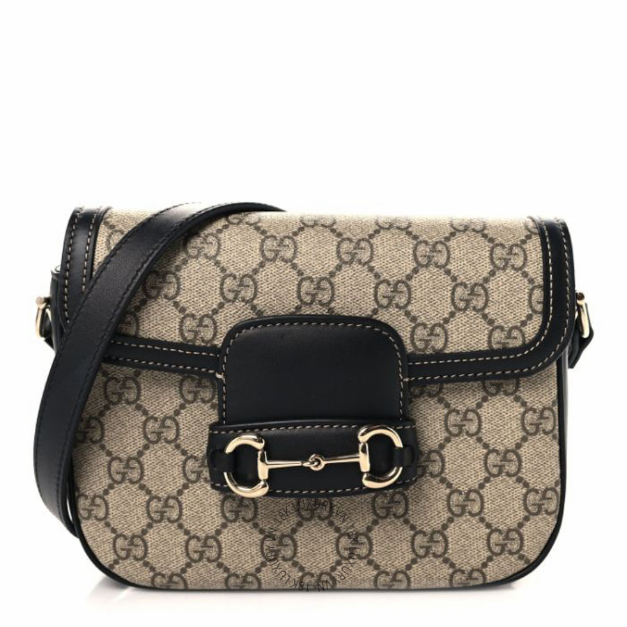 Túi đeo chéo Gucci GG Supreme Monogram Horsebit 1955 Soft Small Shoulder Bag Beige Black NFPG550