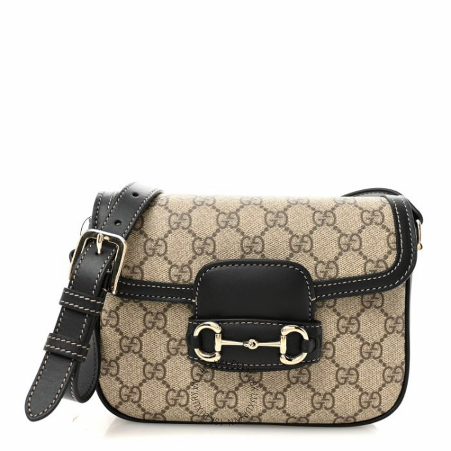 Túi đeo chéo Gucci GG Supreme Monogram Horsebit 1955 Soft Small Shoulder Bag Beige Black NFPG654