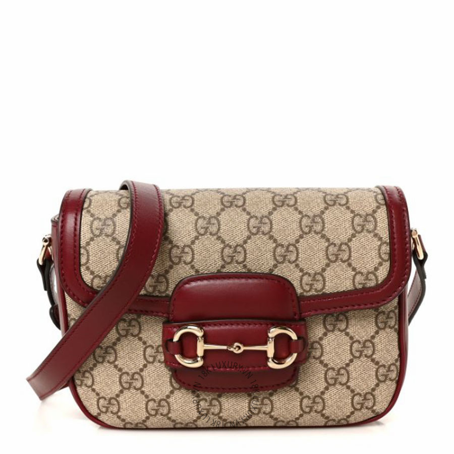 Túi đeo chéo Gucci GG Supreme Monogram Horsebit 1955 Soft Small Shoulder Bag Beige Ebony Rosso Ancora NFPG347