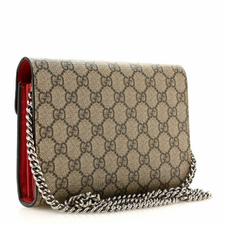 Túi đeo chéo Gucci GG Supreme Monogram Mini Dionysus Chain Wallet Beige Vulcanic Red NFPG104