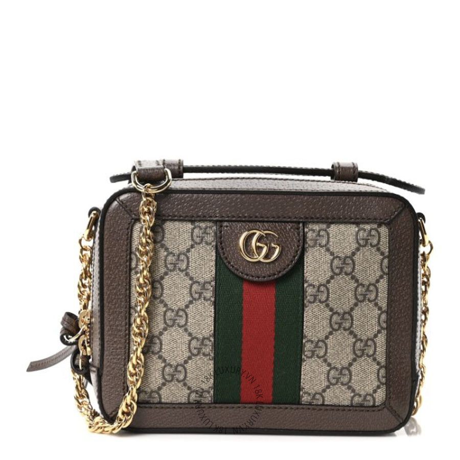 Túi Đeo Chéo Gucci GG Supreme Monogram Mini Ophidia Top Handle Shoulder Bag Brown GDCB276
