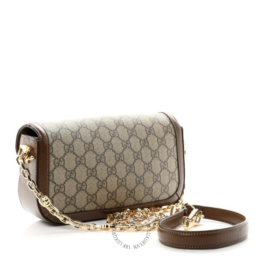 Túi Đeo Chéo Gucci GG Supreme Monogram Small Horsebit 1955 Chain Shoulder Bag Beige Ebony Brown Sugar GDCB547