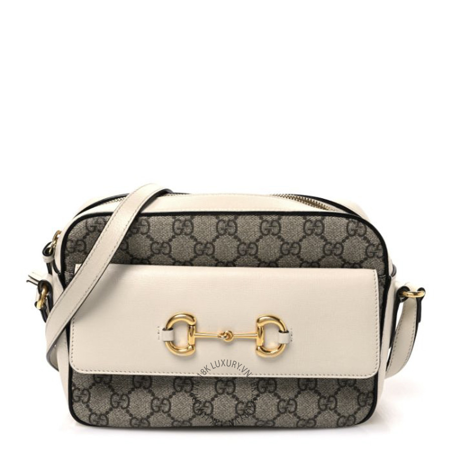 Túi Đeo Chéo Gucci GG Supreme Monogram Small Horsebit 1955 Shoulder Bag Beige Mystic White GDCB720