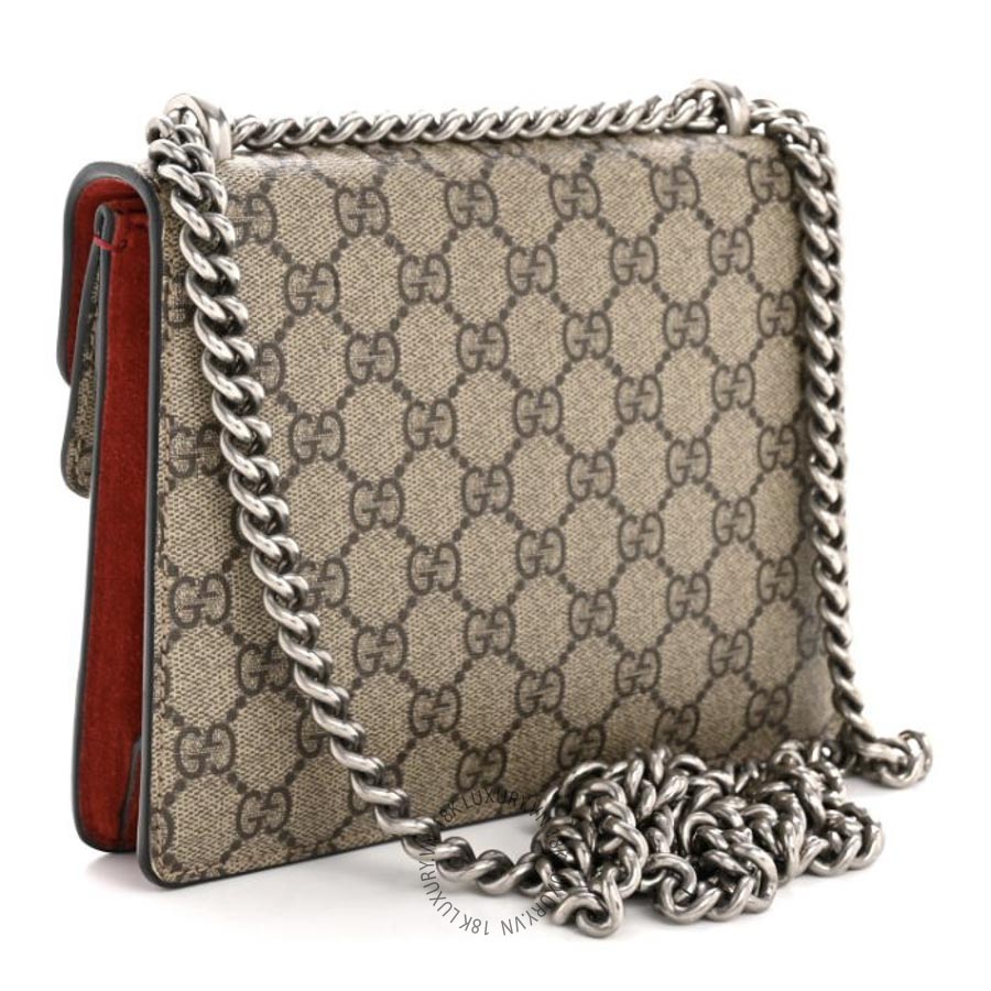 Túi Đeo Chéo Gucci GG Supreme Monogram Suede Mini Dionysus Shoulder Bag Beige Ebony Vulcanic Red GDCB537