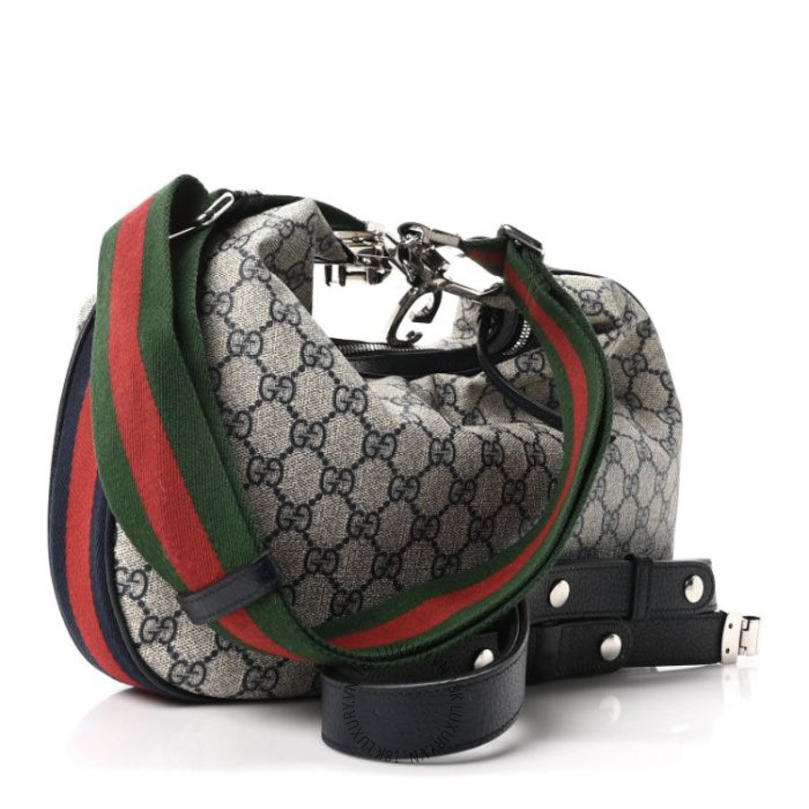 Túi Đeo Chéo Gucci GG Supreme Monogram Textured Calfskin Web Large Attache Shoulder Bag Beige Blue GDCB675