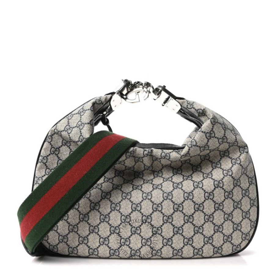 Túi Đeo Chéo Gucci GG Supreme Monogram Textured Calfskin Web Large Attache Shoulder Bag Beige Blue GDCB675