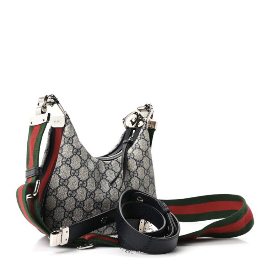 Túi Đeo Chéo Gucci GG Supreme Monogram Textured Calfskin Web Small Attache Shoulder Bag Beige Blue GDCB017