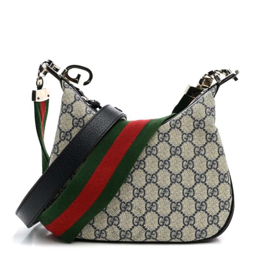 Túi đeo chéo Gucci GG Supreme Monogram Textured Calfskin Web Small Attache Shoulder Bag Beige Blue GGC529