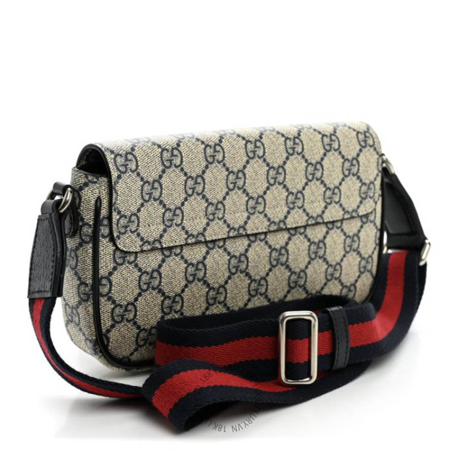Túi đeo chéo Gucci GG Supreme Monogram Textured Dollar Calfskin Web Mini Ophidia Envelope Shoulder Bag Beige Blue GGC646