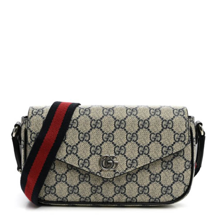 Túi đeo chéo Gucci GG Supreme Monogram Textured Dollar Calfskin Web Mini Ophidia Envelope Shoulder Bag Beige Blue GGC646