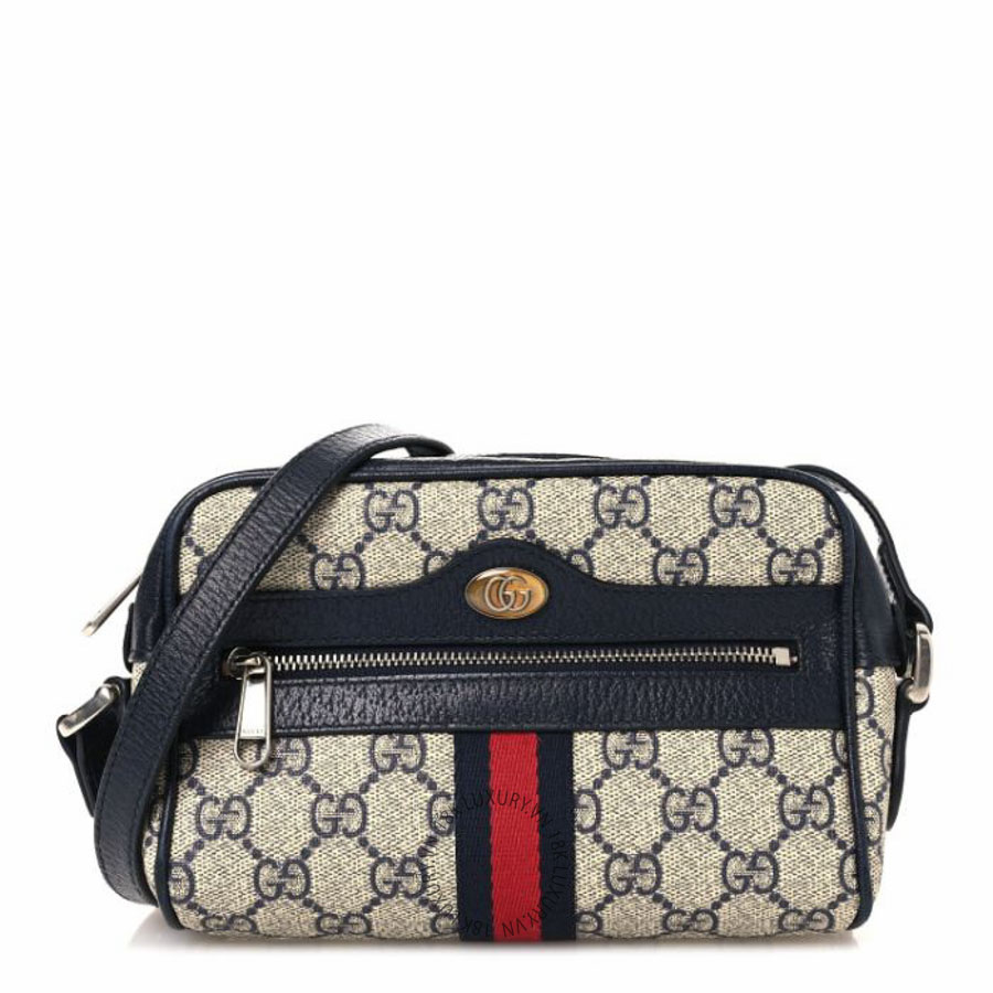 Túi đeo chéo Gucci GG Supreme Monogram Textured Dollar Calfskin Web Mini Ophidia Shoulder Bag Beige Blue NFPG006