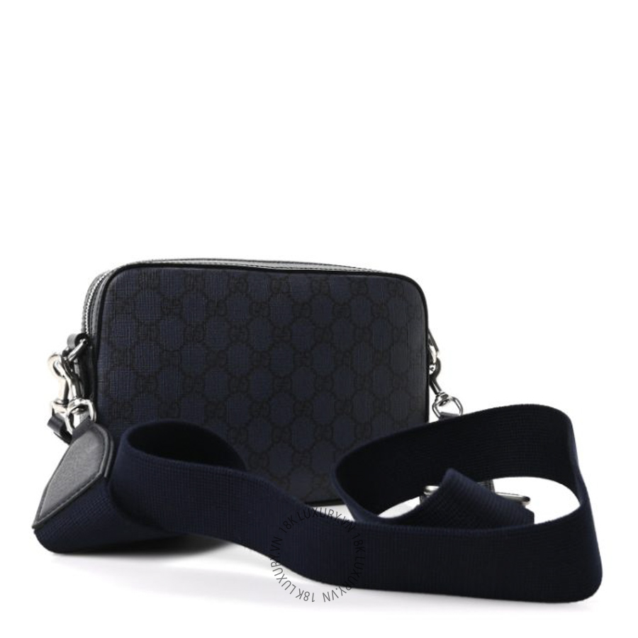 Túi Đeo Chéo Gucci GG Supreme Monogram Textured Dollar Calfskin Web Ophidia Wristlet Shoulder Bag Black Blue GDCB016