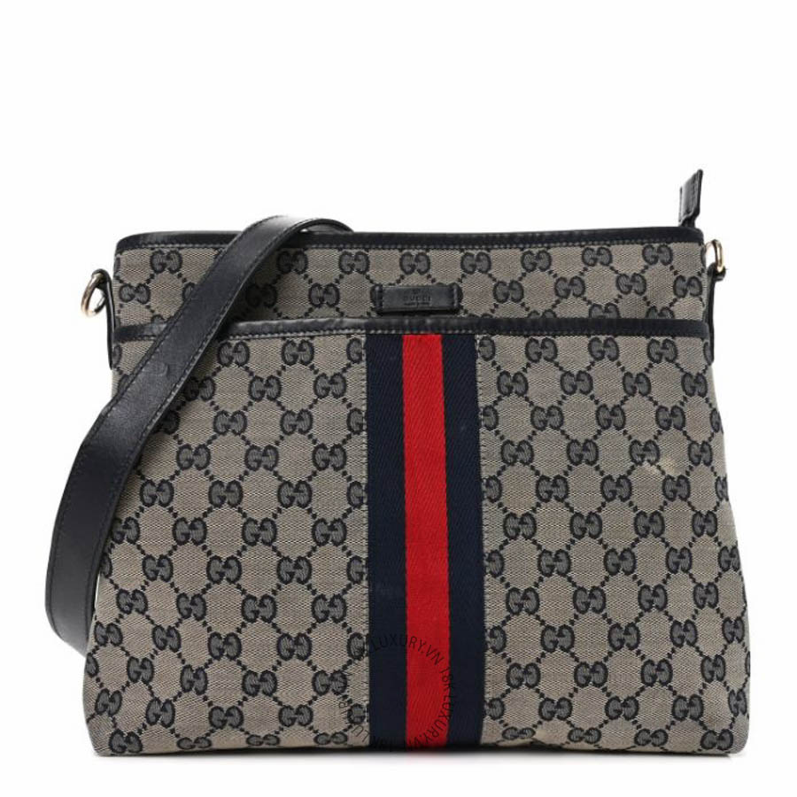 Túi đeo chéo Gucci GG Supreme Monogram Web Flat Messenger Bag Navy NFPG612