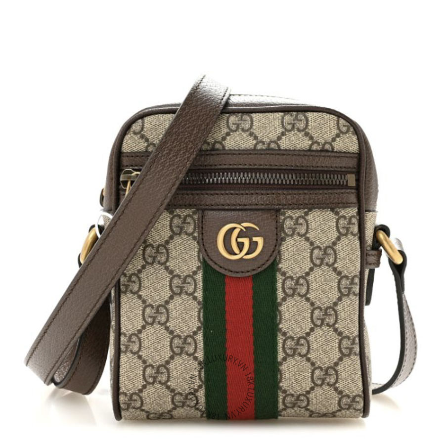 Túi Đeo Chéo Gucci GG Supreme Monogram Web Mini Ophidia Messenger Brown GDCB640