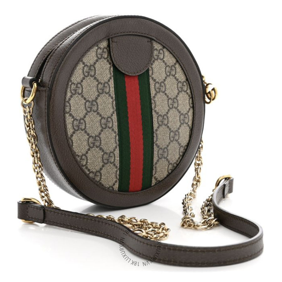 Túi Đeo Chéo Gucci GG Supreme Monogram Web Mini Ophidia Round Shoulder Bag Brown GDCB561