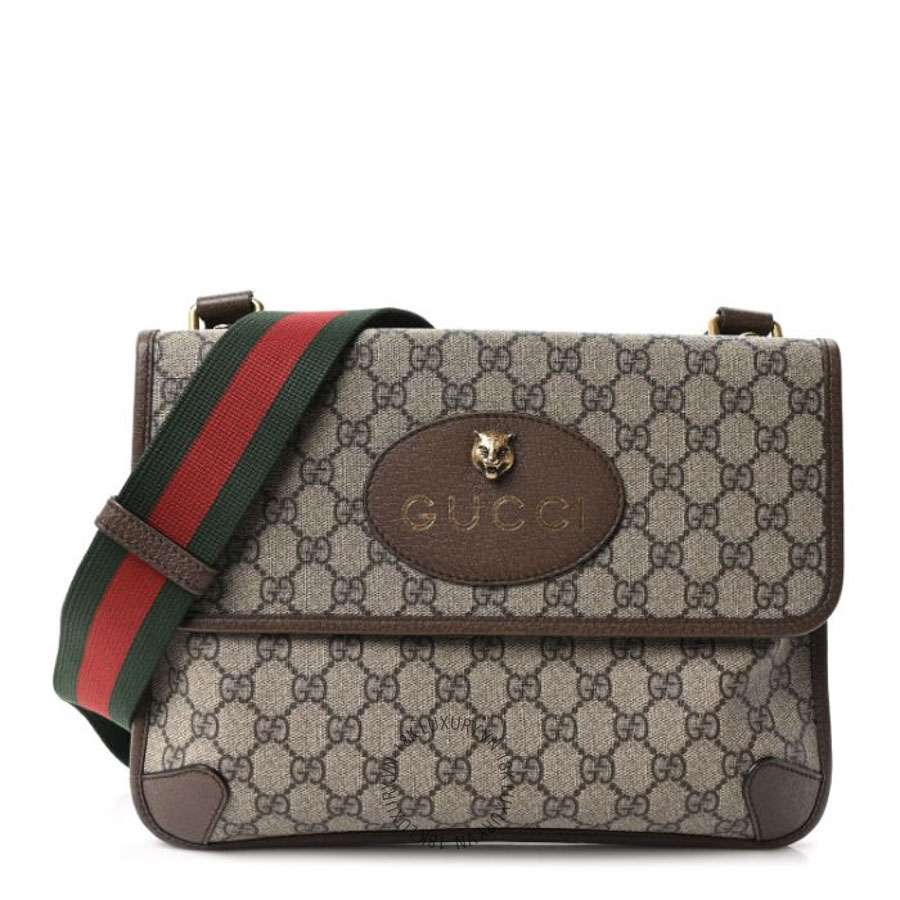 Túi Đeo Chéo Gucci GG Supreme Monogram Web Neo Vintage Double Flap Messenger Bag Beige New Acero GDCB548