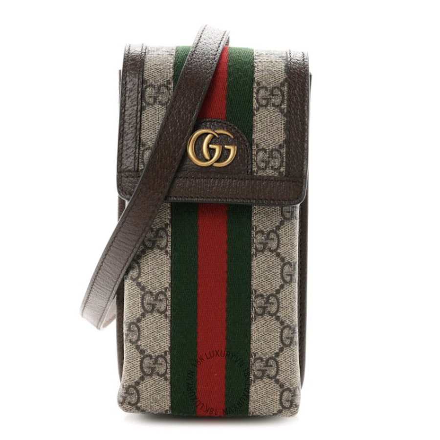 Túi Đeo Chéo Gucci GG Supreme Monogram Web Ophidia Phone Crossbody Bag Beige New Acero GDCB082
