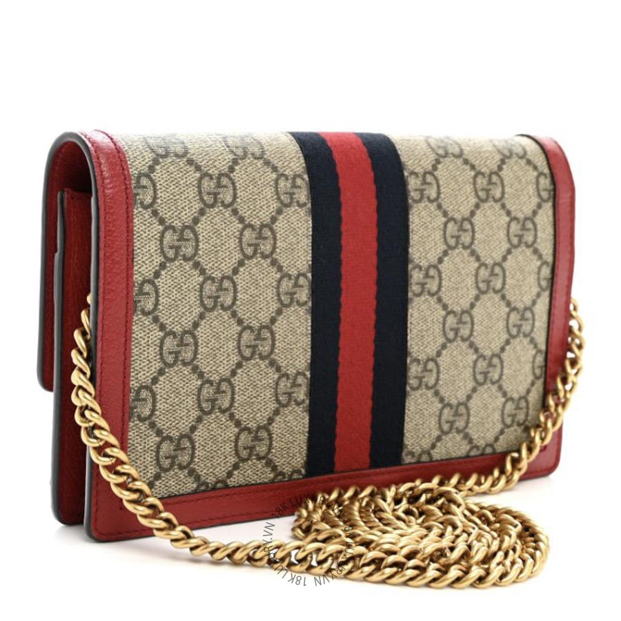 Túi Đeo Chéo Gucci GG Supreme Monogram Web Queen Margaret Chain Wallet Red GDCB197