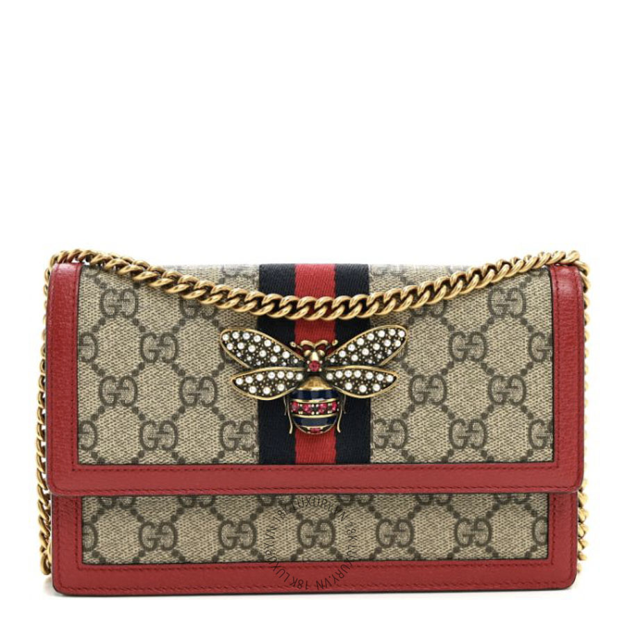 Túi Đeo Chéo Gucci GG Supreme Monogram Web Queen Margaret Chain Wallet Red GDCB197