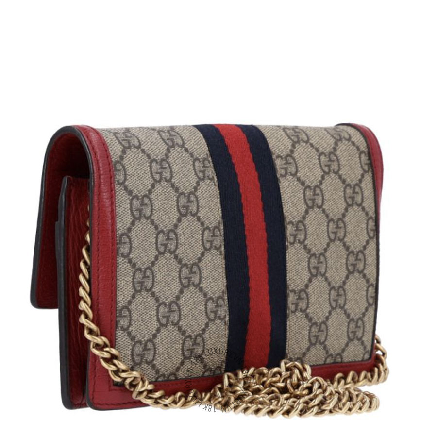 Túi Đeo Chéo Gucci GG Supreme Monogram Web Queen Margaret Chain Wallet Red GDCB634