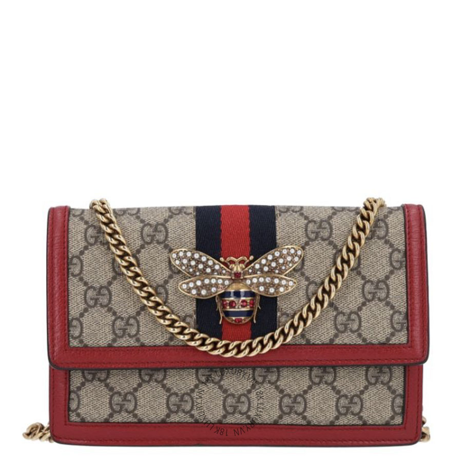 Túi Đeo Chéo Gucci GG Supreme Monogram Web Queen Margaret Chain Wallet Red GDCB634