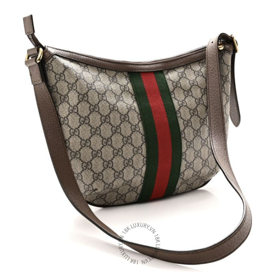 Túi Đeo Chéo Gucci GG Supreme Monogram Web Small Ophidia Half Moon Hobo Brown GDCB712