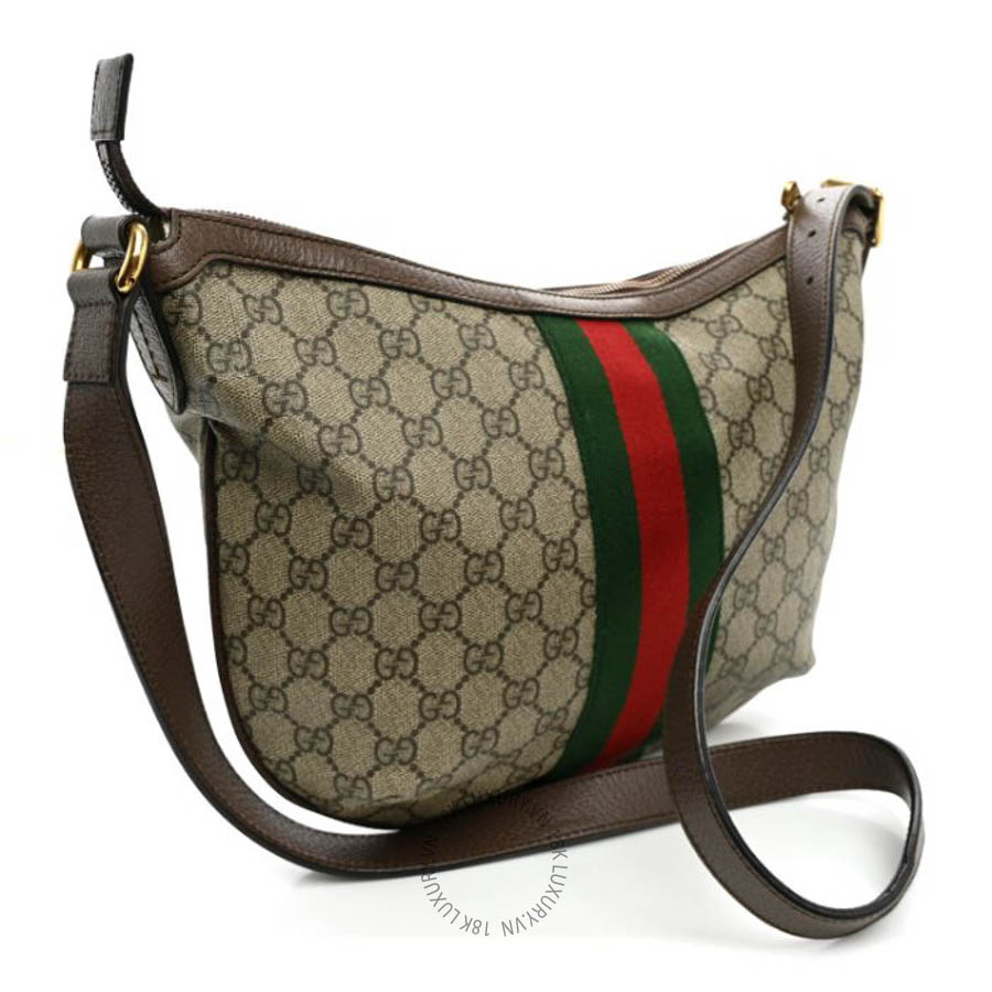 Túi đeo chéo Gucci GG Supreme Monogram Web Small Ophidia Half Moon Hobo Brown GGC618