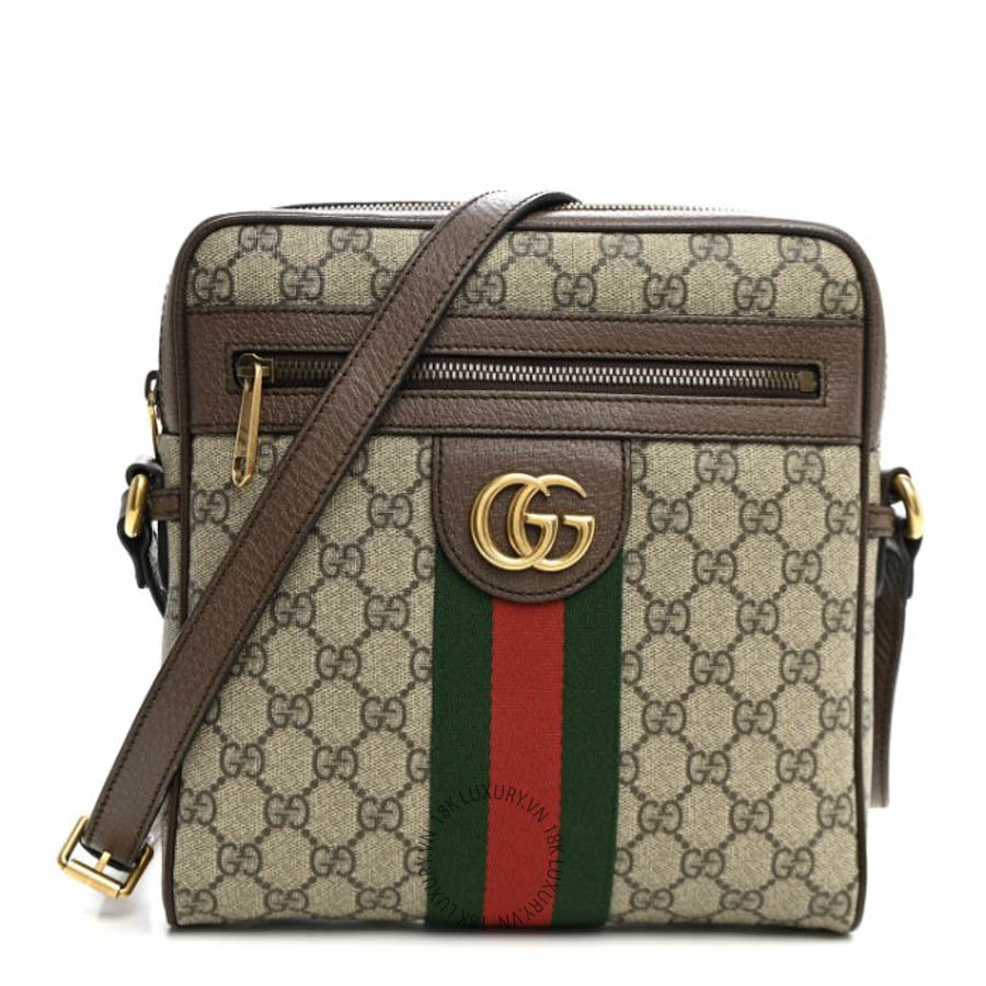 Túi Đeo Chéo Gucci GG Supreme Monogram Web Small Ophidia Messenger Bag Brown GDCB400