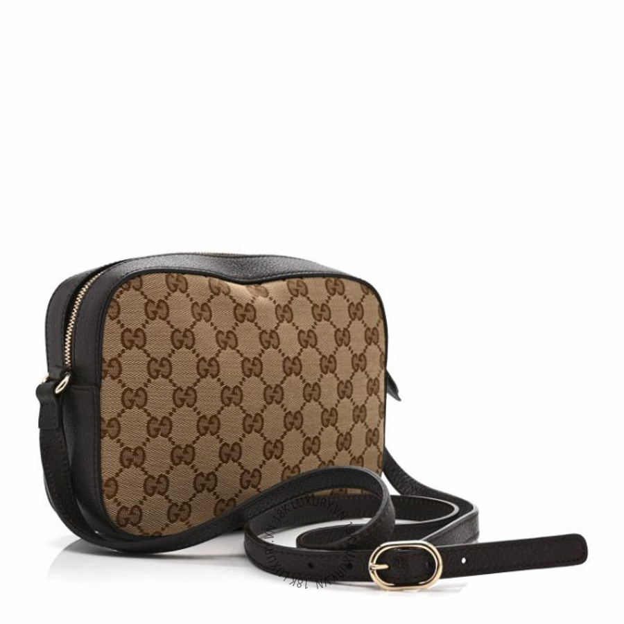 Túi đeo chéo Gucci GG Supreme Monogram Web Small Webby Bee Shoulder Bag Dark Brown NFPG136