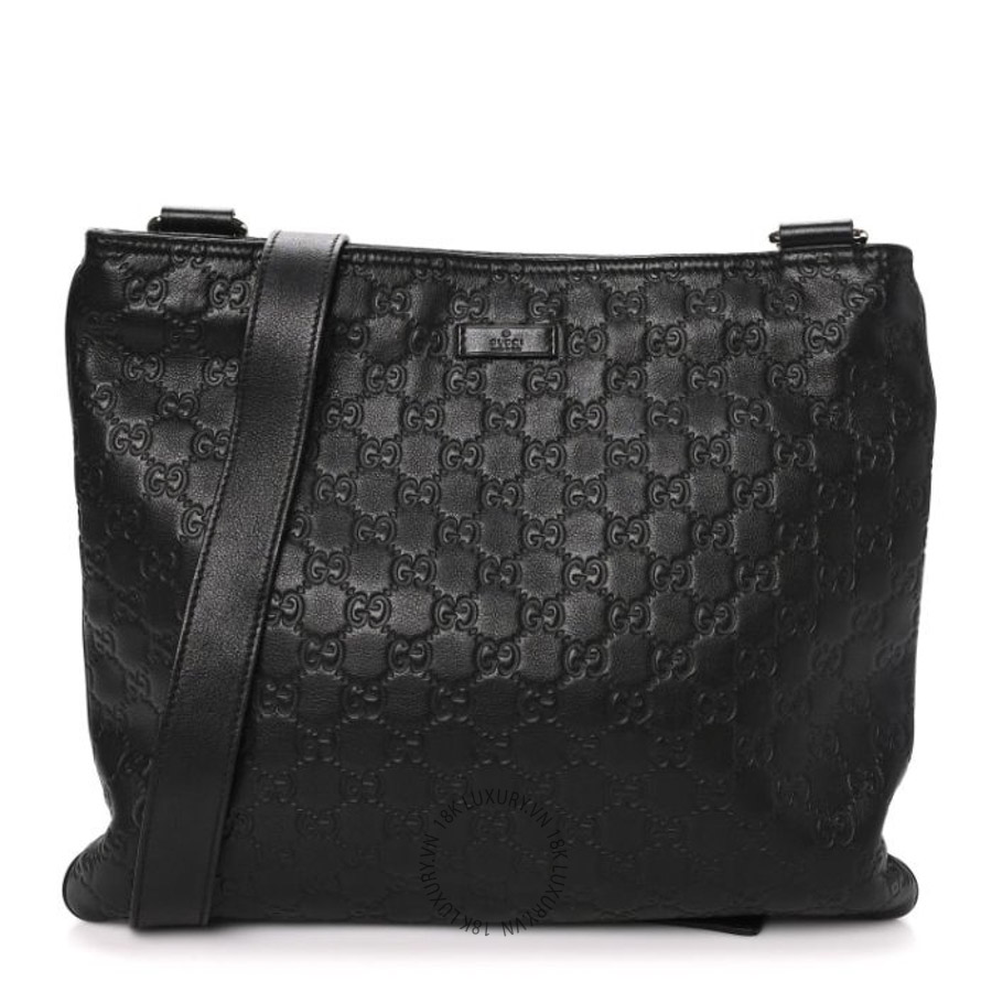 Túi Đeo Chéo Gucci Guccissima Medium Flat Messenger Bag Black GDCB268
