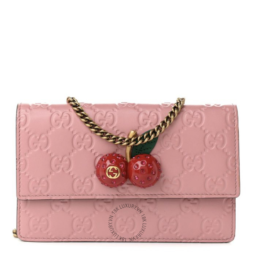 Túi Đeo Chéo Gucci Guccissima Mini Cherry Chain Bag Rose GDCB468