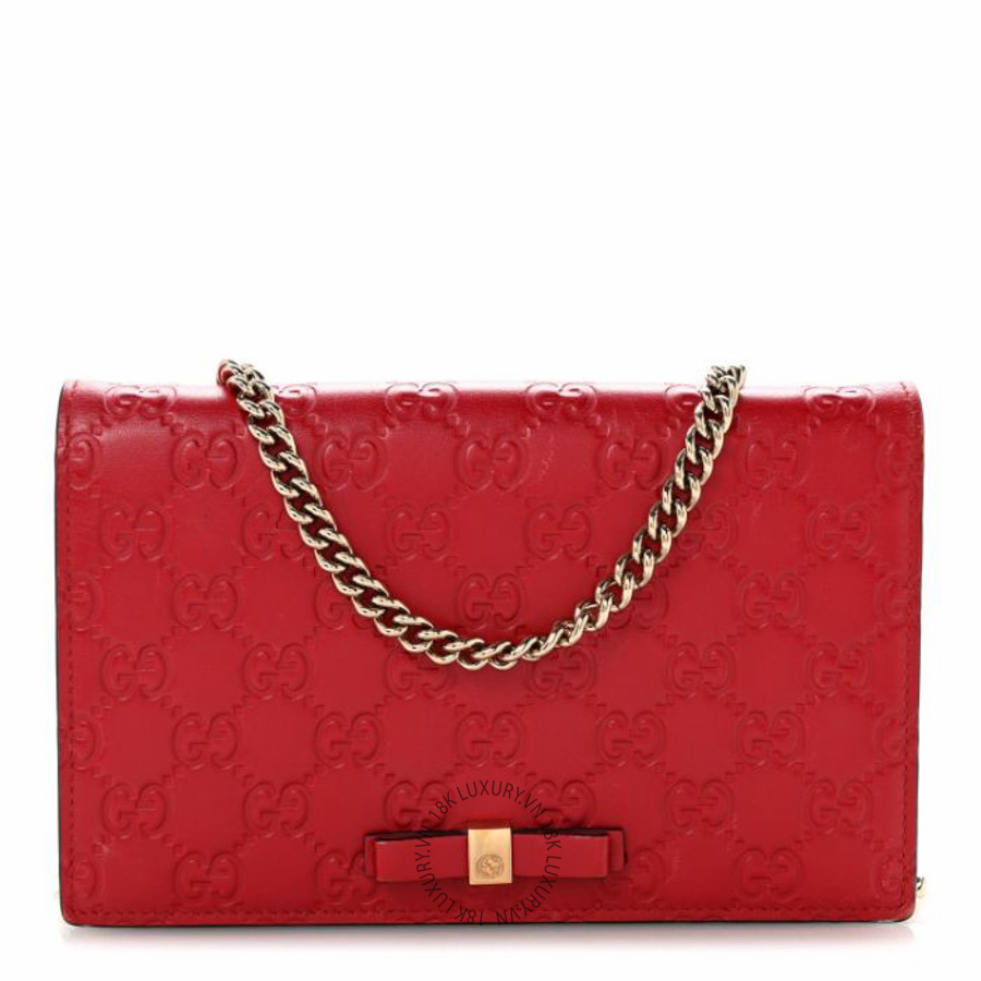 Túi đeo chéo Gucci Guccissima Signature Bowy Chain Wallet Hibiscus Red NFPG367