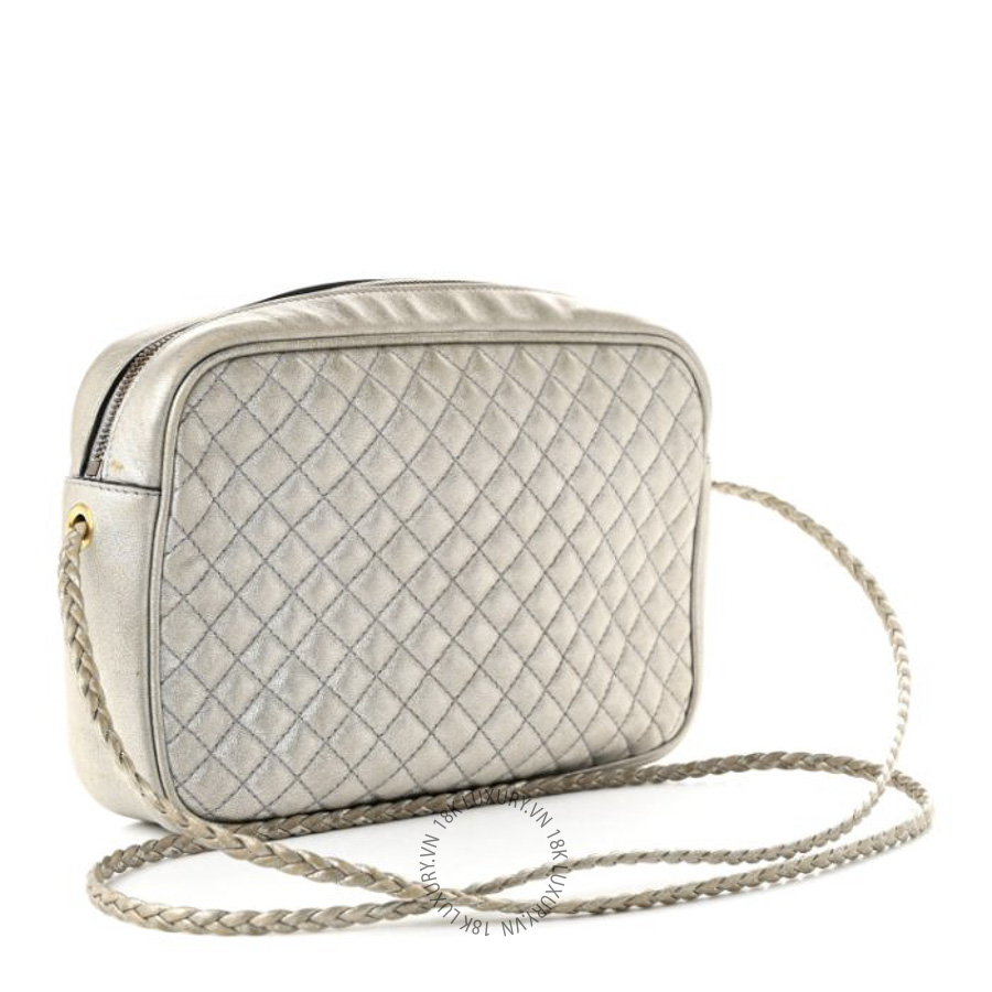 Túi Đeo Chéo Gucci Laminated Nappa Web Trapuntata Mini GG Shoulder Bag Argento GDCB446