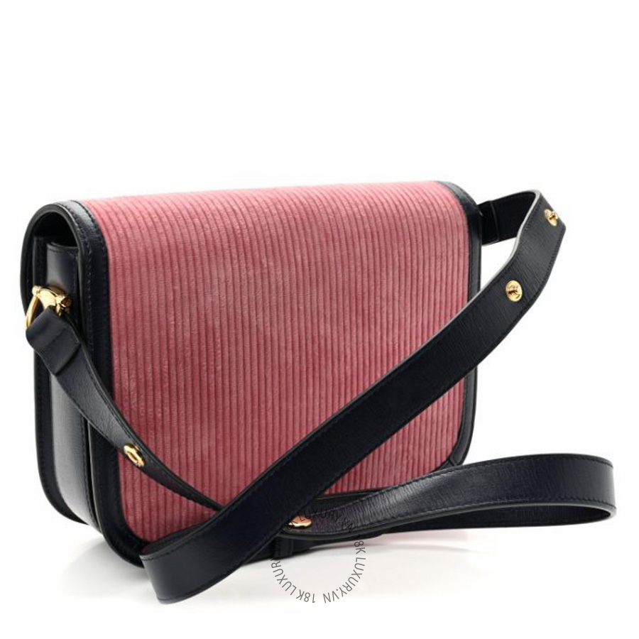 Túi đeo chéo Gucci Lanzo Stretch Cord Azalea Calfskin Horsebit 1955 Shoulder Bag Lipstick Rose Blue NFPG372