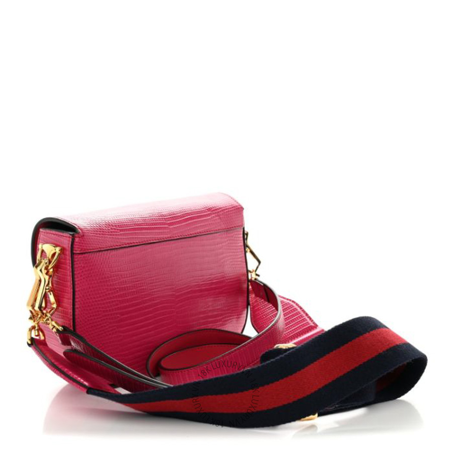 Túi đeo chéo Gucci Lizard Web Mini Horsebit 1955 Shoulder Bag Pink GGC583