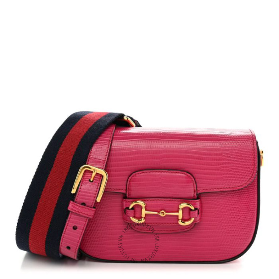 Túi đeo chéo Gucci Lizard Web Mini Horsebit 1955 Shoulder Bag Pink GGC583