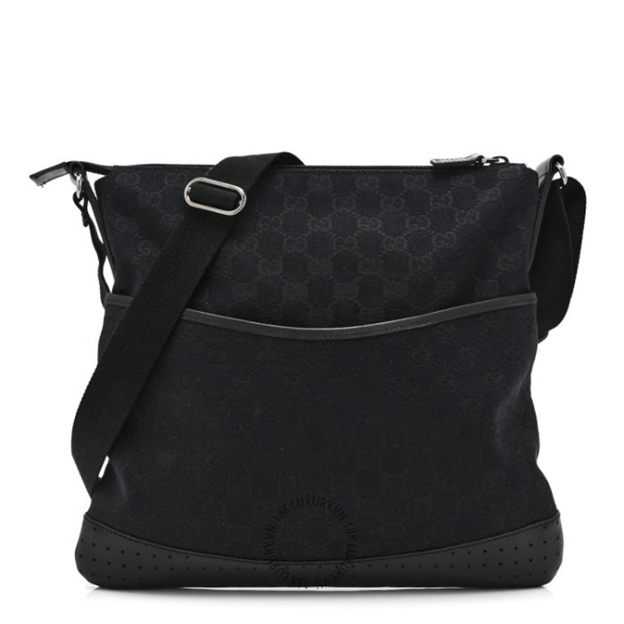 Túi Đeo Chéo Gucci Monogram Calfskin Perforated Medium Flat Messenger Bag Black GDCB346