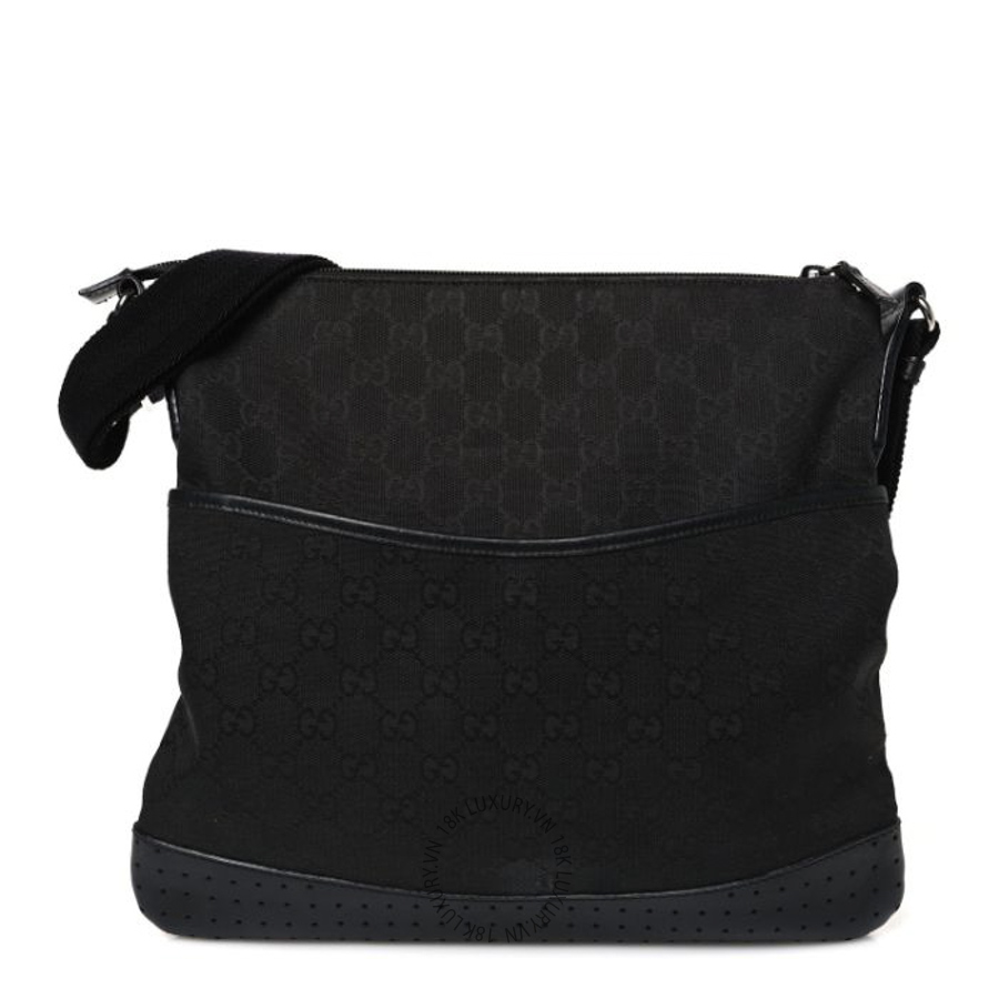 Túi Đeo Chéo Gucci Monogram Calfskin Perforated Medium Flat Messenger Bag Black GDCB575