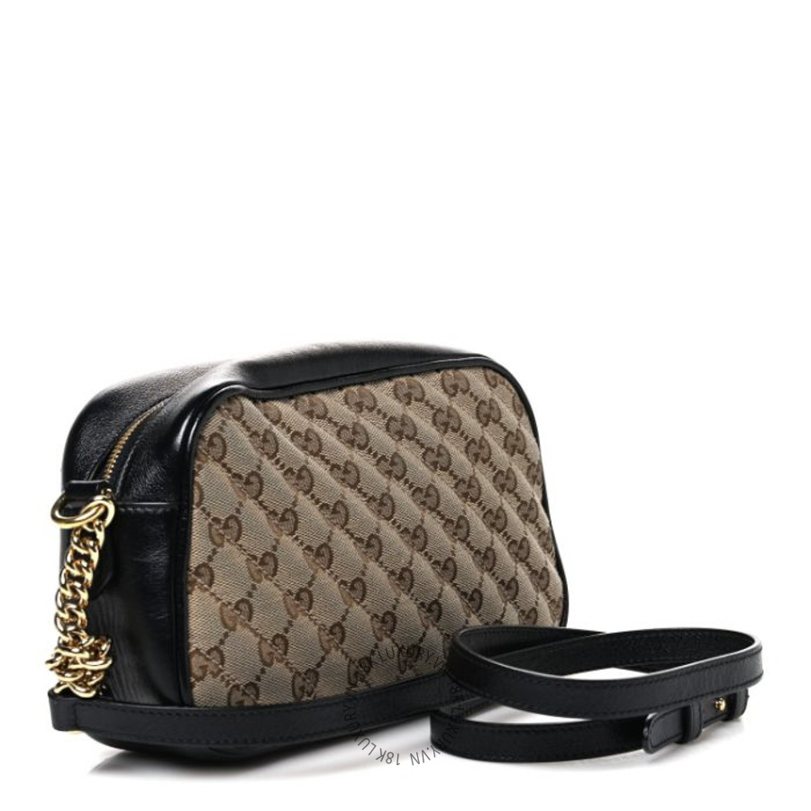 Túi Đeo Chéo Gucci Monogram Matelasse Diagonal Small GG Marmont Chain Shoulder Bag Beige Black GDCB153