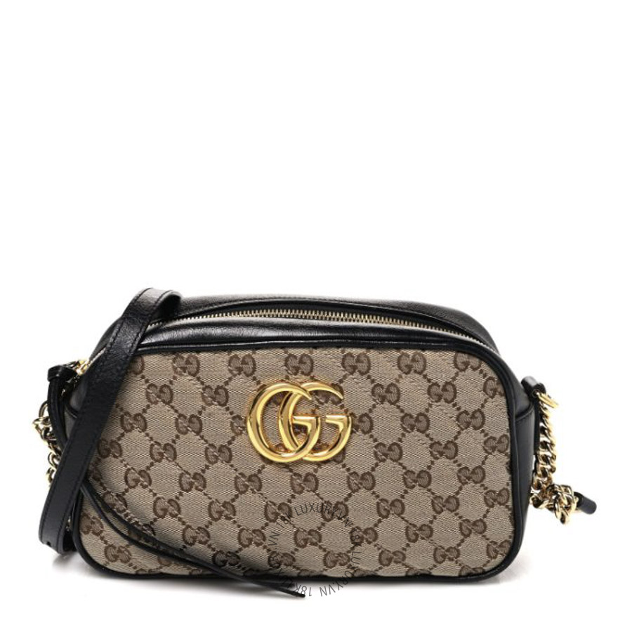 Túi Đeo Chéo Gucci Monogram Matelasse Diagonal Small GG Marmont Chain Shoulder Bag Beige Black GDCB153
