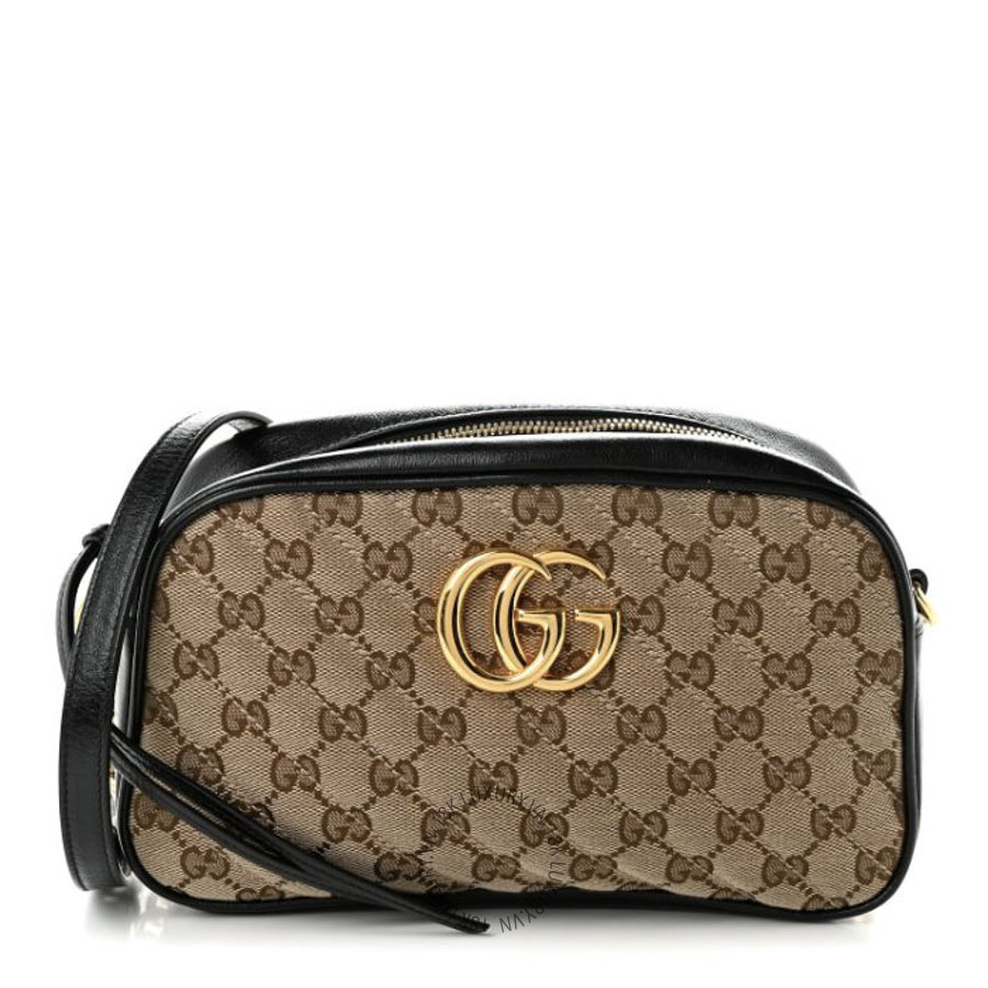 Túi Đeo Chéo Gucci Monogram Matelasse Diagonal Small GG Marmont Chain Shoulder Bag Beige Black GDCB665