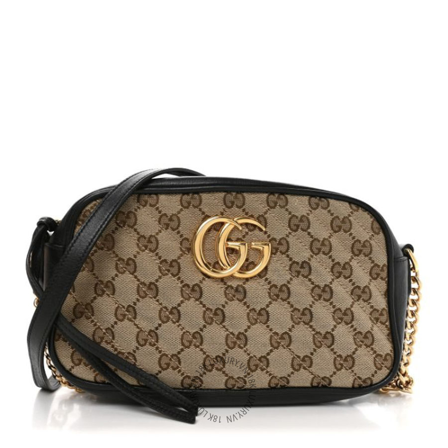 Túi Đeo Chéo Gucci Monogram Matelasse Diagonal Small GG Marmont Chain Shoulder Bag Beige Black GDCB697
