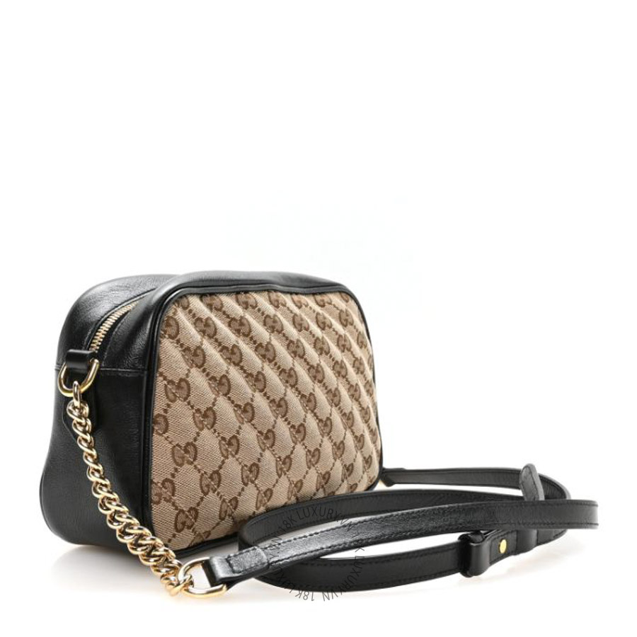 Túi đeo chéo Gucci Monogram Matelasse Diagonal Small GG Marmont Chain Shoulder Bag Beige Black GGC459