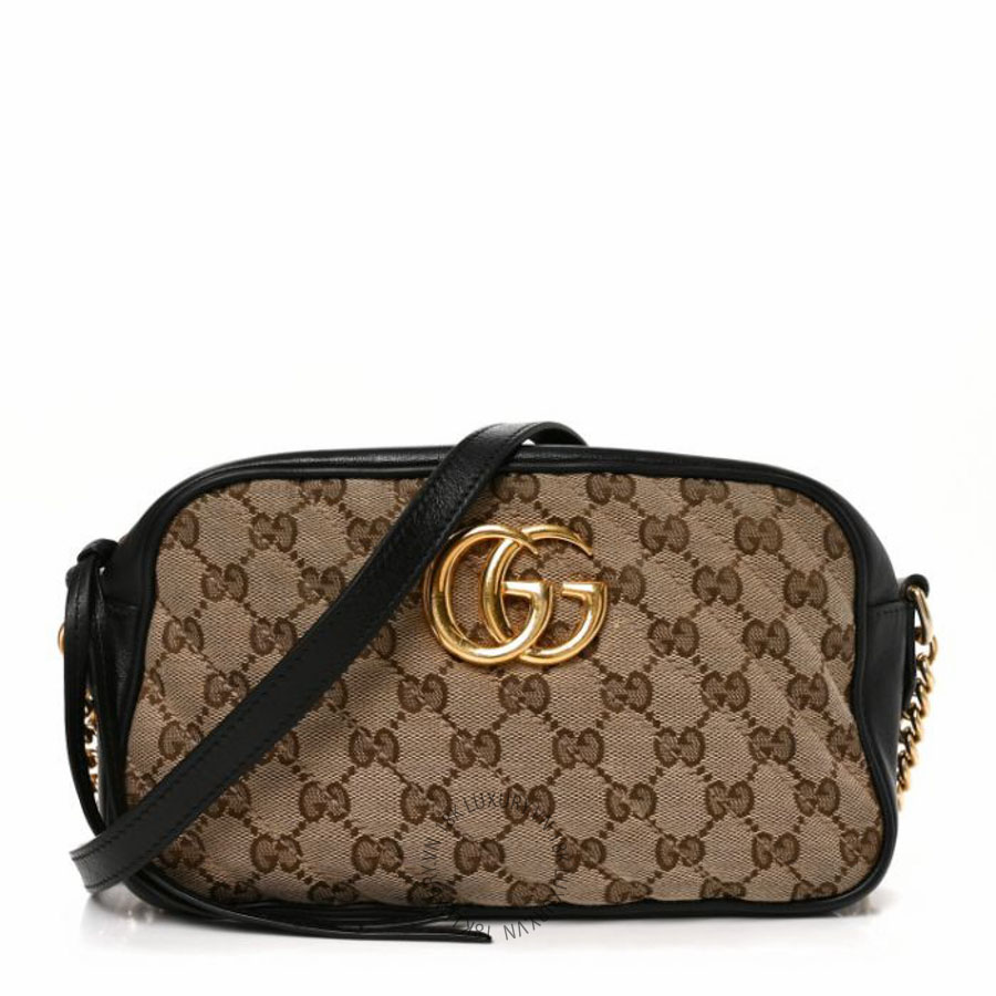 Túi đeo chéo Gucci Monogram Matelasse Diagonal Small GG Marmont Chain Shoulder Bag Beige Black NFPG452