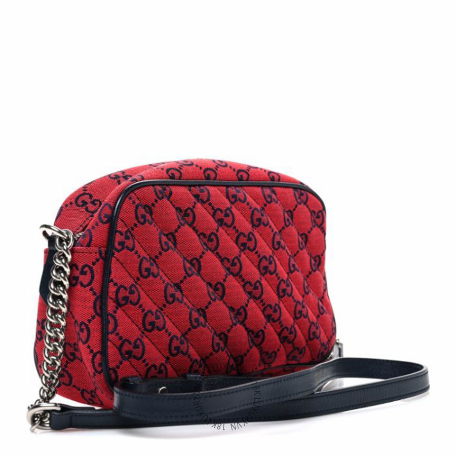Túi đeo chéo Gucci Monogram Multicolor Matelasse Diagonal Small GG Marmont Chain Shoulder Bag Red Blue NFPG739