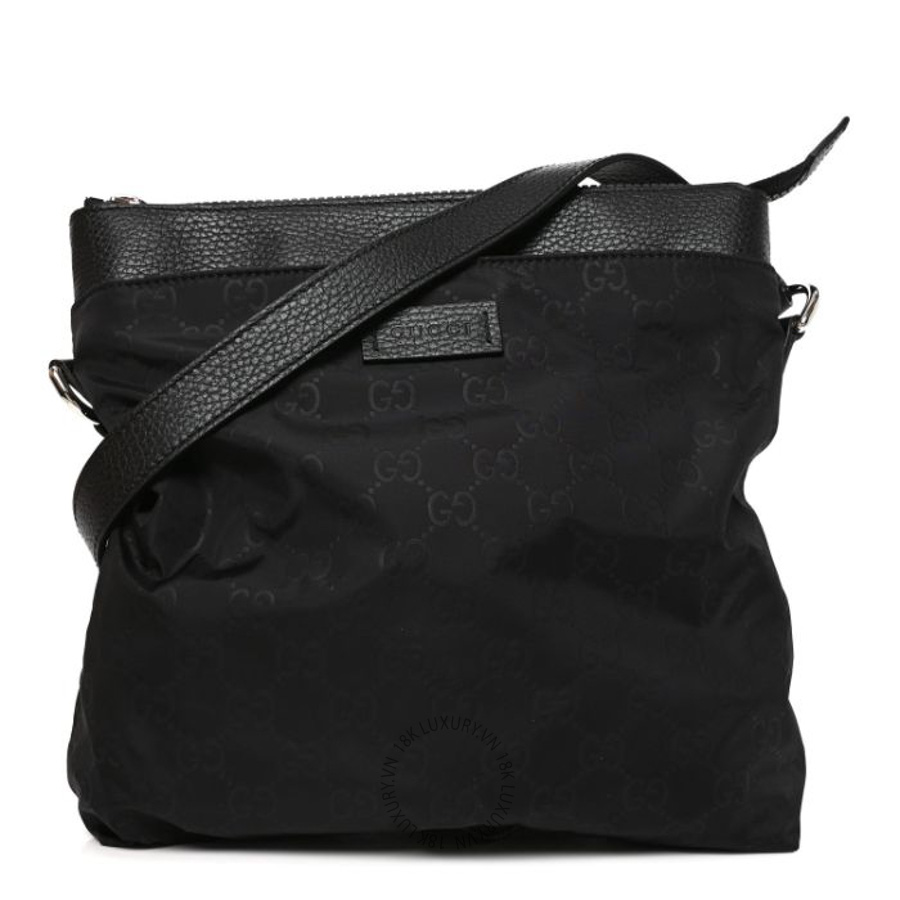 Túi đeo chéo Gucci Nylon Monogram Dollar Calfskin Flat Messenger Bag Black GGC199